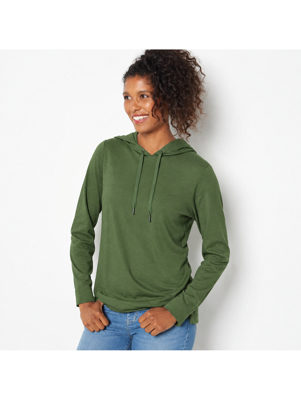 "'As Is" Isaac Mizrahi Live! Essentials Pima Cotton Hoodie Sencha, Large